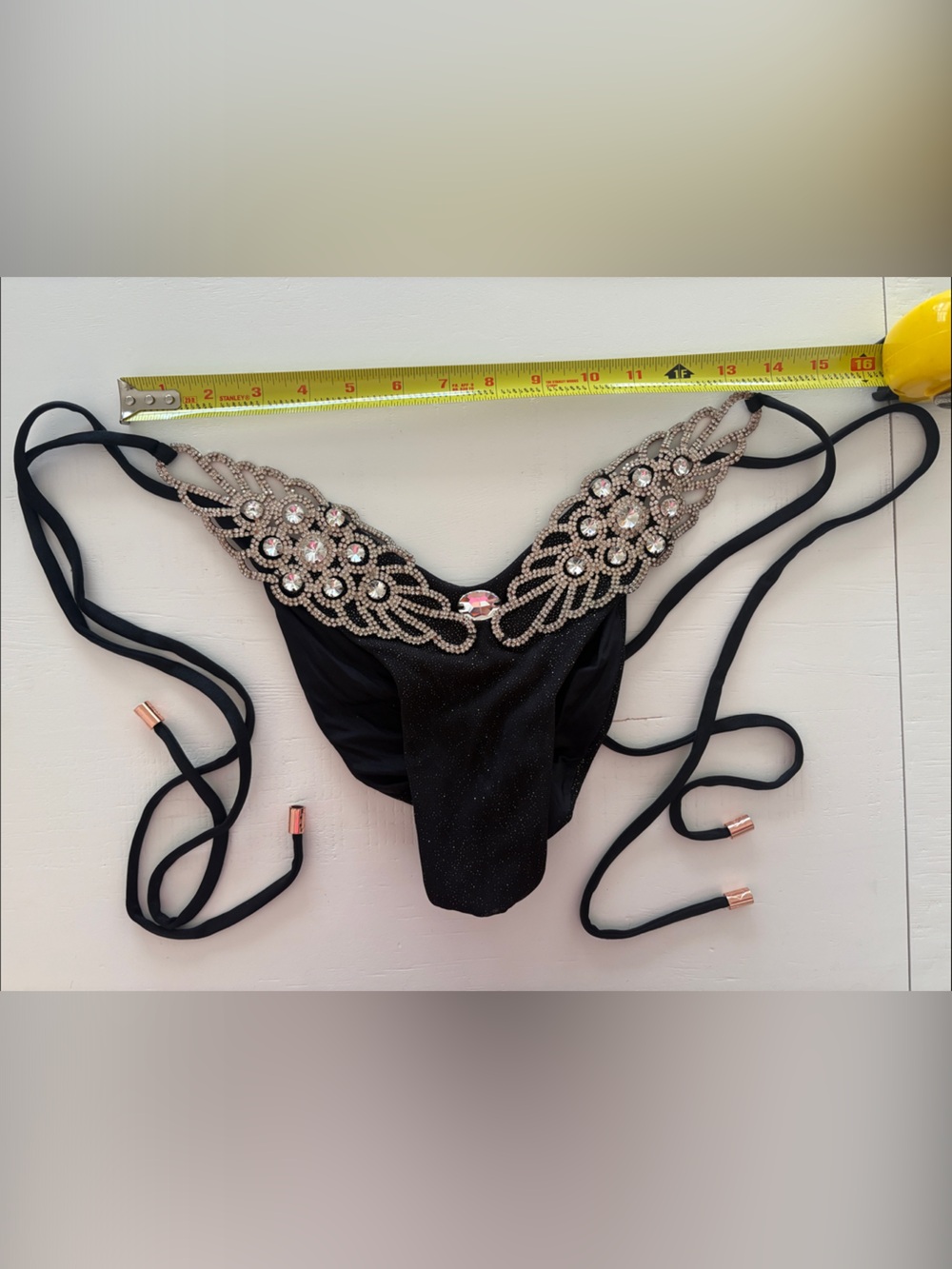 Bikini crush Embellished Black Women's Bikini Bottom with Crystal Applique